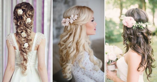 Свадебные прически с цветами на длинные волосы